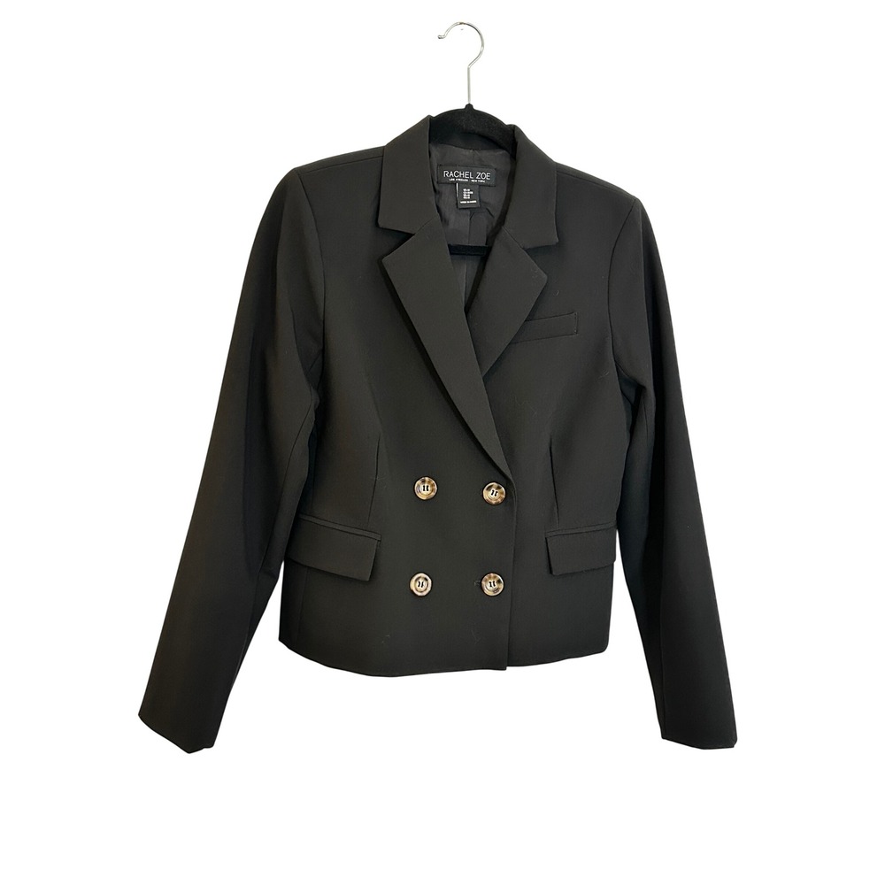 Rachel Zoe Double Breasted Cropped Blazer Size M Black Tailored